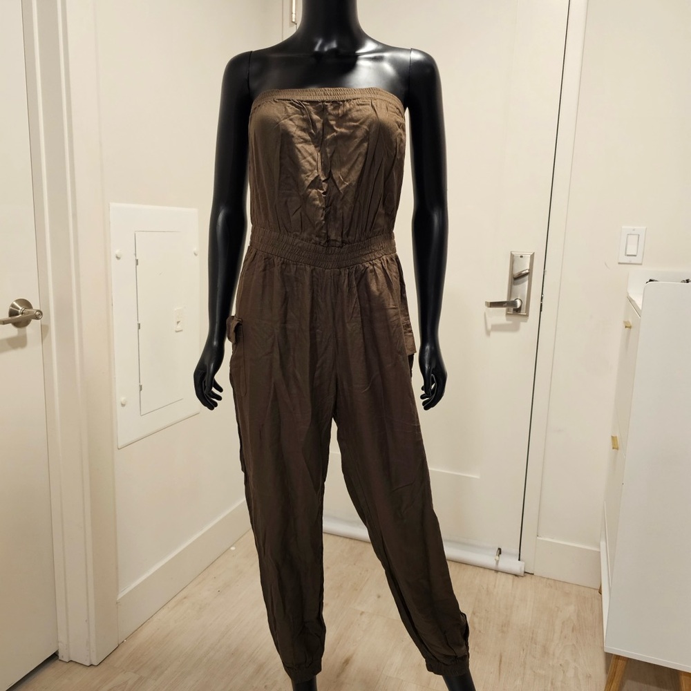 Women's Strapless Jumpsuit - Olive Green